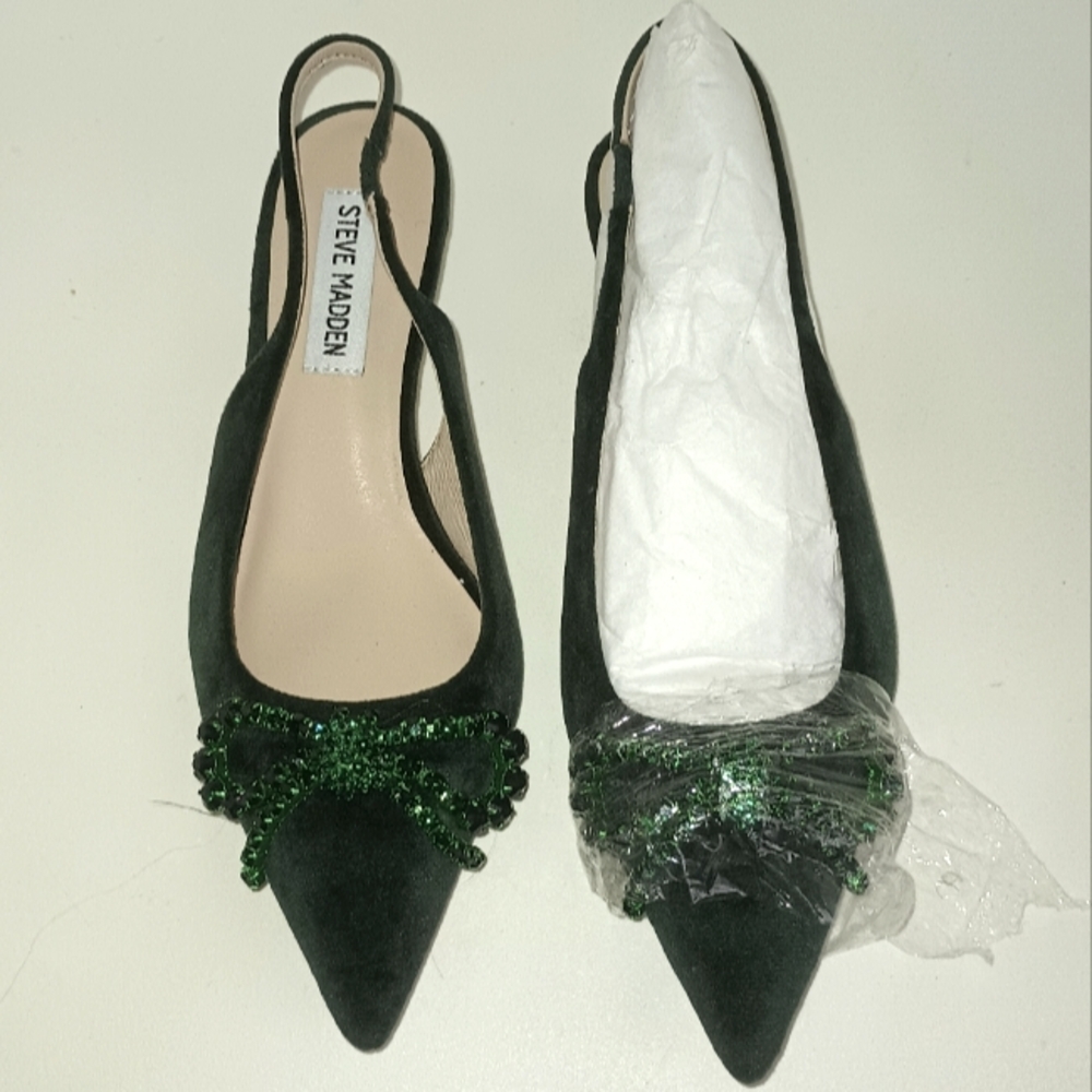 STEVE MADDEN GREE CASSIE SHOES WITH KITTY HEELS AND CRYSTALS BOW DETAIL